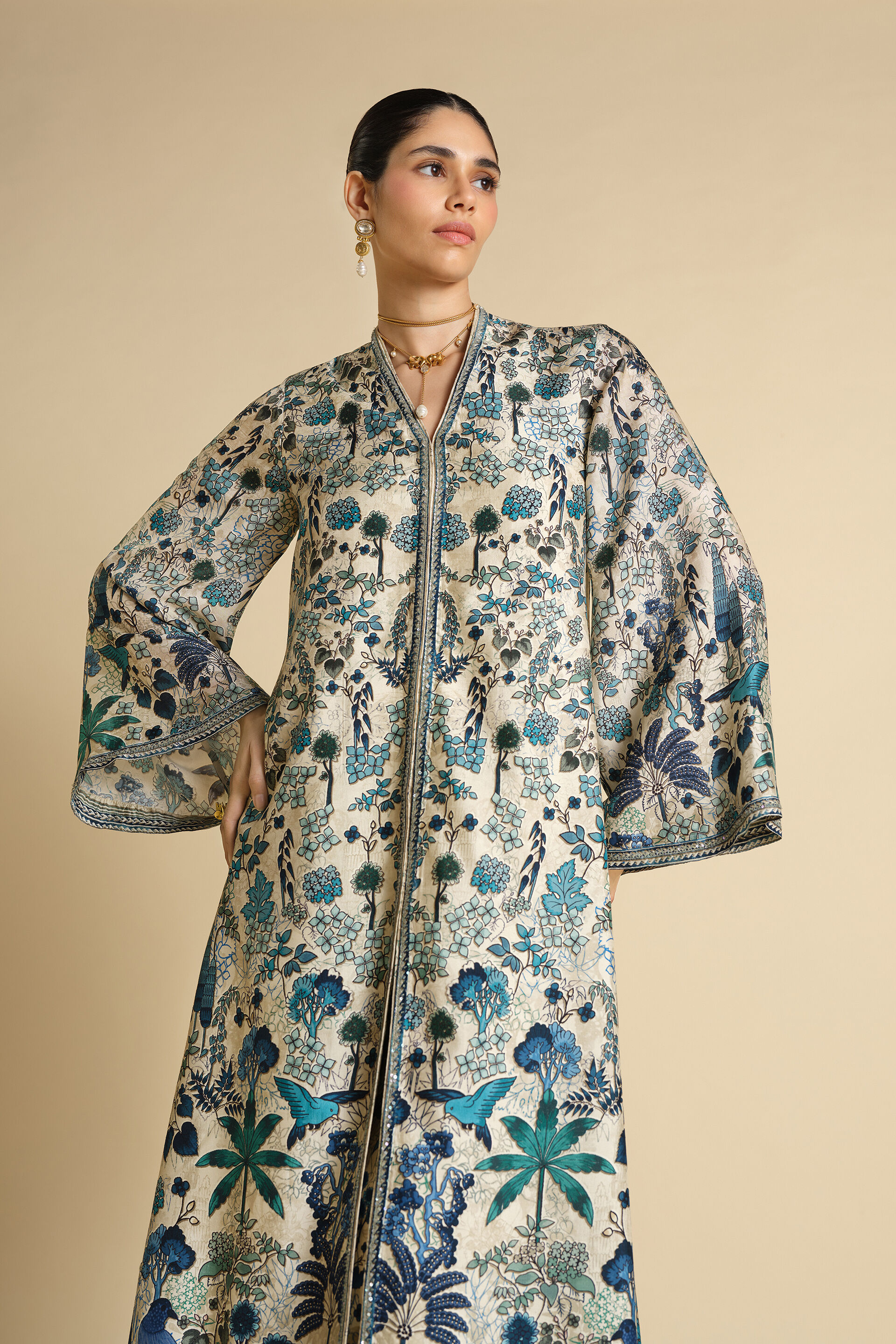 Avis Printed Silk Jacket Set - Beige, Beige, image 4